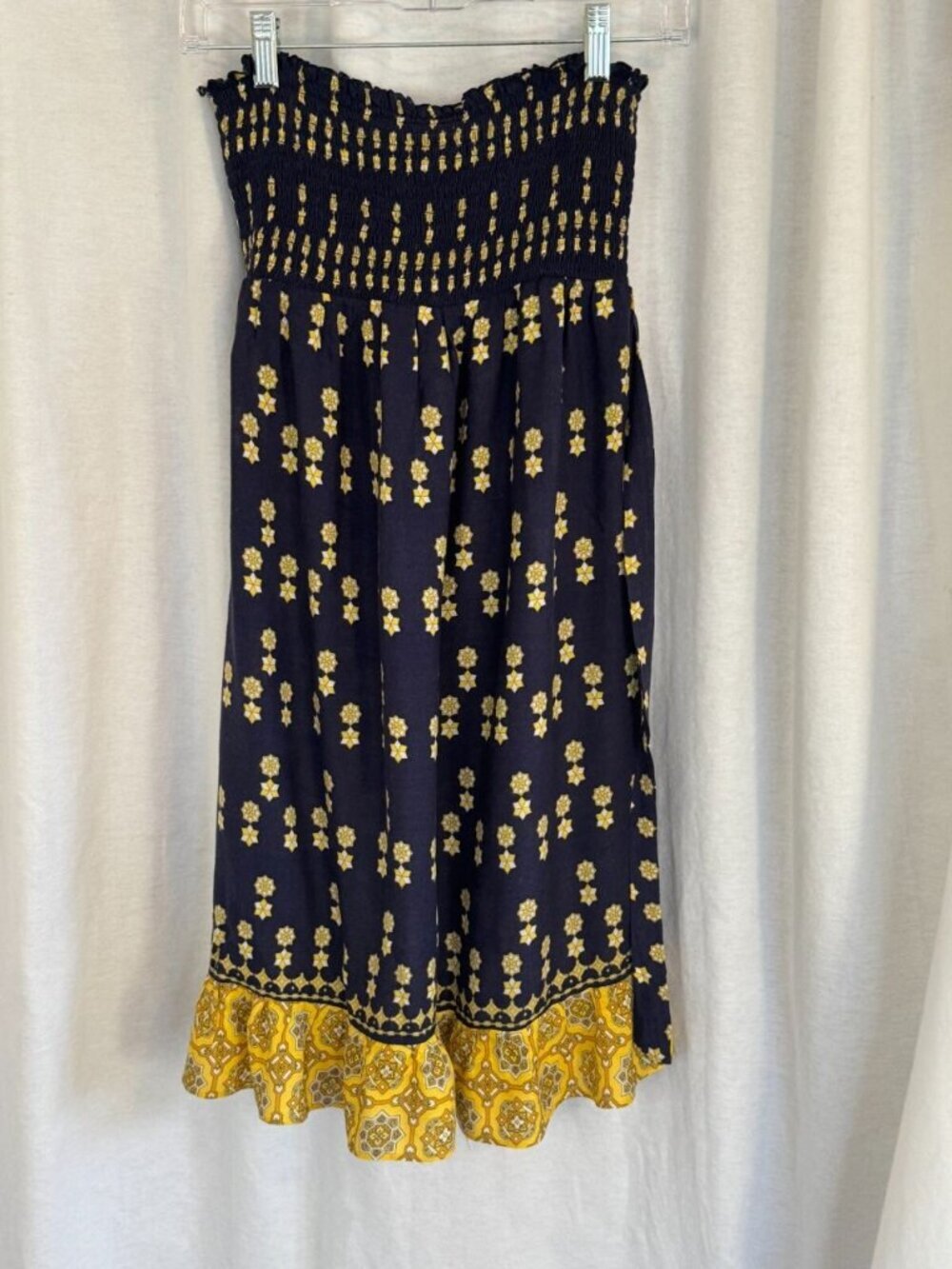 Juicy Couture Women's Navy & Yellow Knee length strapless ruche top dress size M